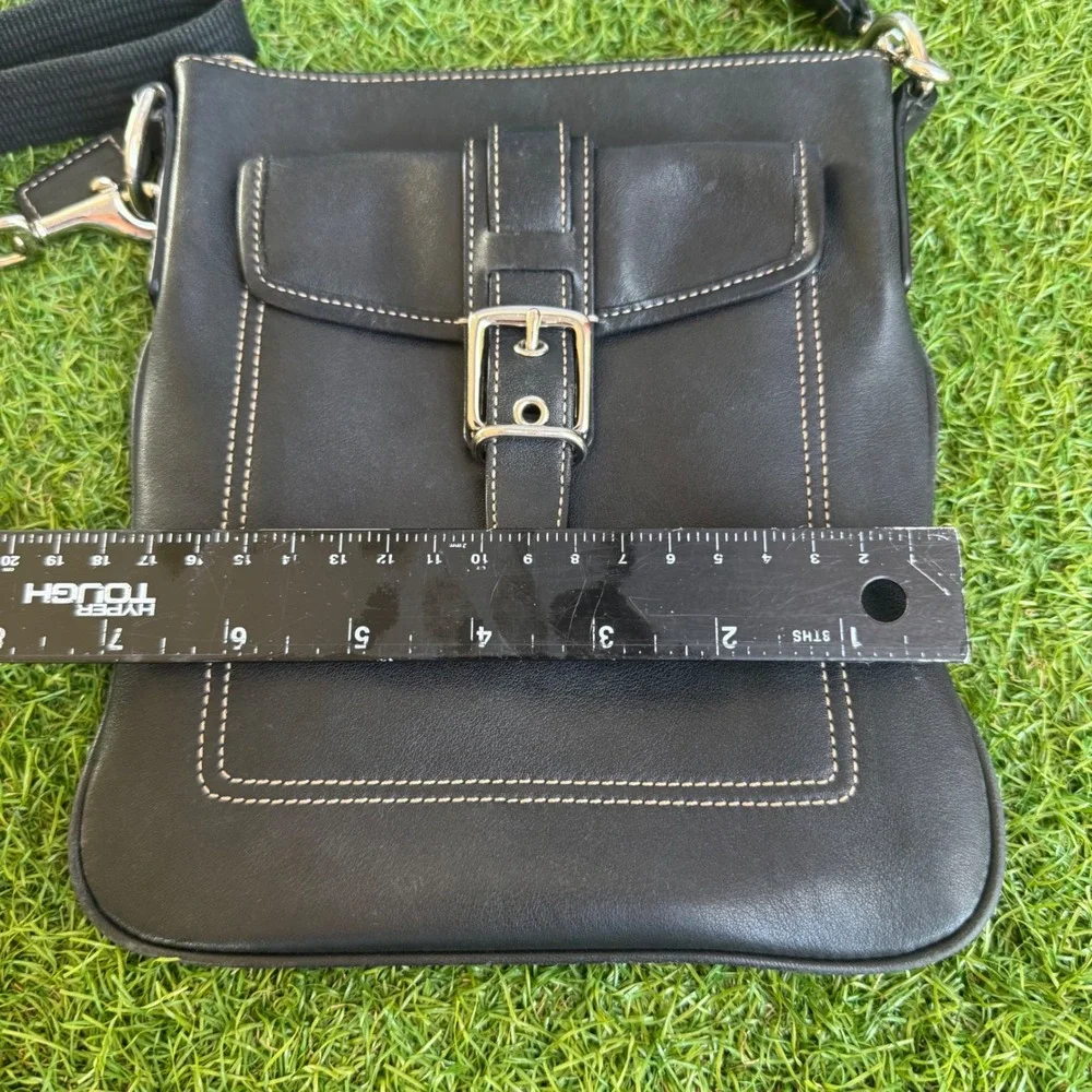 Coach Hampton Soho Black Leather Flap Crossbody Bag Silver Buckle Preppy